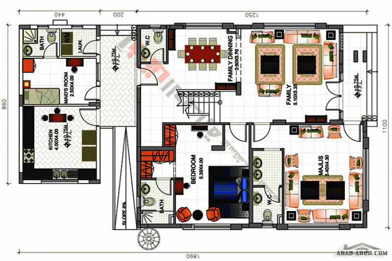 من تصمم بواسطة أفاق العمارة للاستشارات الهندسية فيلا غرف النوم 5 المساحة 297.36 متر مربع