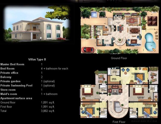 villa type B + floor plans