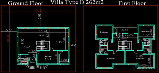 مخطط فيلا عراقى - دورين villas floor plans 262 sq.m