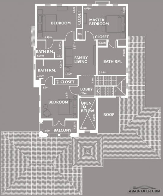 خرائط بناء فلل المروج - فيلا نوع 1 3/4 غرف 345 متر مربع
