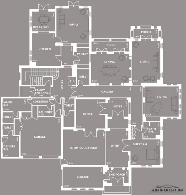 خرائط بناء فلل المروج - فيلا نوع 7 6 غرف 623 متر مربع