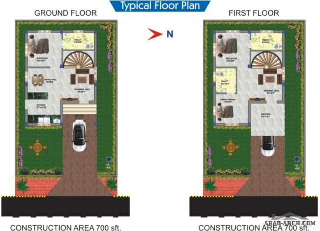 مخطط Duplex Villa - 1400 sq ft, Villa