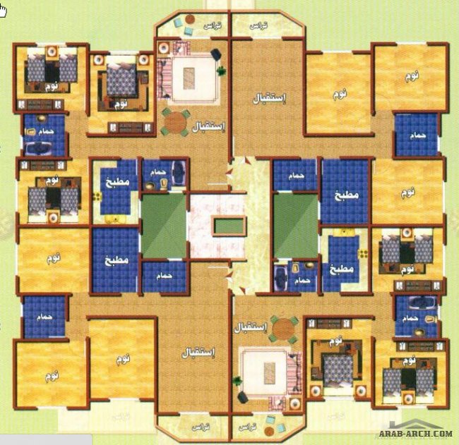 خريطة عمارة 4 شقق مساحه الشقة 100 متر مربع تقريبا