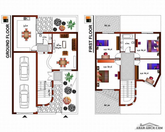 تصميم 3 سكاتشات لمنزل على قطعة أرض مساحتها 180 متر  - مكتب أركان للتصاميم الهندسية و الديكورات