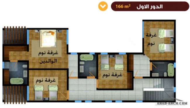 مخطط المنزل - مساحه الطابق الارضى 171 متر مربع