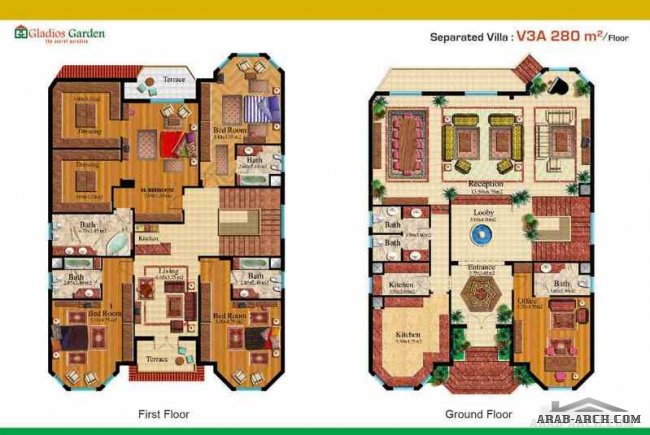 Gladios Garden - villa floor plans 280 sq.m/floor