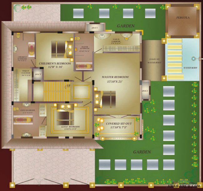 Villa Espaniol Pune + المساقط والمخطط 3d