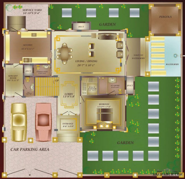 Villa Espaniol Pune + المساقط والمخطط 3d