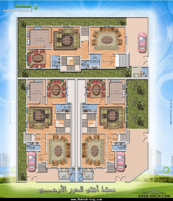 خرائط معمارية لمجمع من 3 فيلات - مكة للدراسات الهندسية