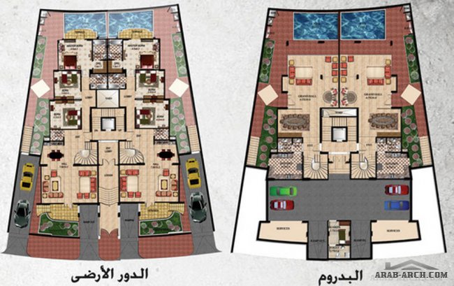 خرائط عمارة سكنية فيلا + 2 شقة