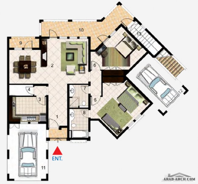 خرائط فلل طابق منفصل - Two Bedroom Villa  - Floor Plan