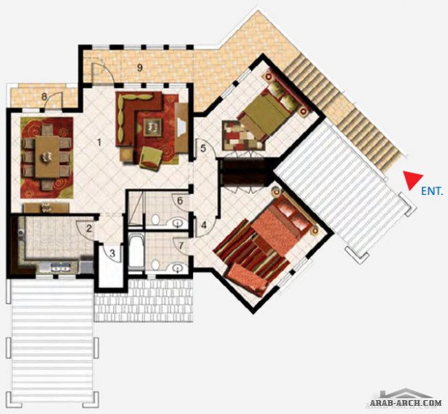 خرائط فلل طابق منفصل - Two Bedroom Villa  - Floor Plan