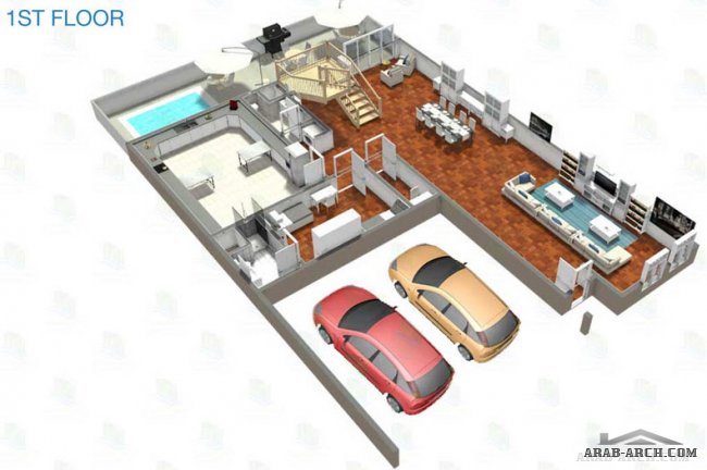3D Floor Plan of 6 Bedroom Villa type E1 - Hydra Village