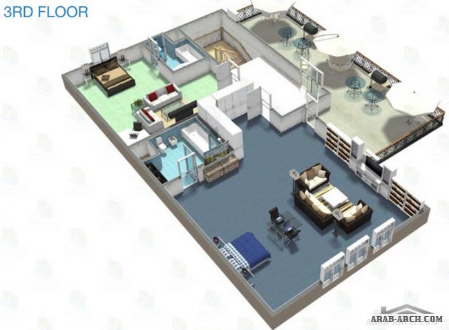 3D Floor Plan of 6 Bedroom Villa type E1 - Hydra Village