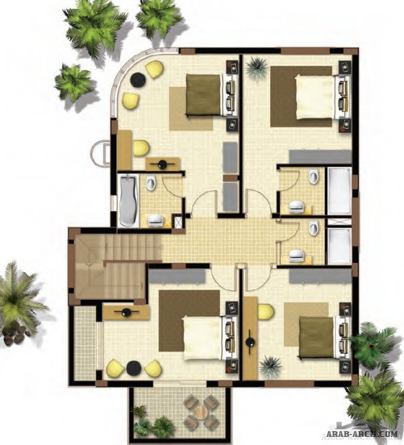 الاساطير السكنية - فيلا نموذج  D  -غرف نوم 4 - 3 ماستر بالحمام