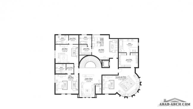 نموذج الفيلا 5 غرف - طابقين 738 متر مربع - سكن