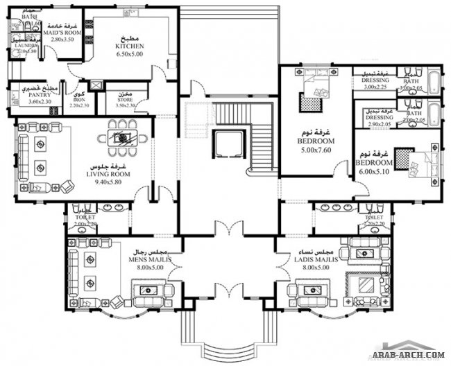 خرائط الفيلا 7 غرف  1,016 متر مربع  طابقين  - سكن 