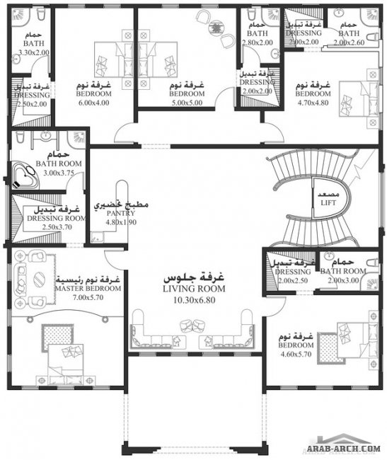 خرائط الفيلا 6 غرف نوم 788 متر مربع طابقين - سكن