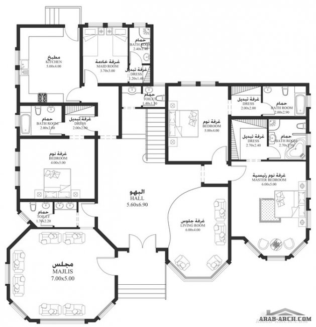 خرائط منزل 3 غرف 302 متر مربع طابق واحد - سكن