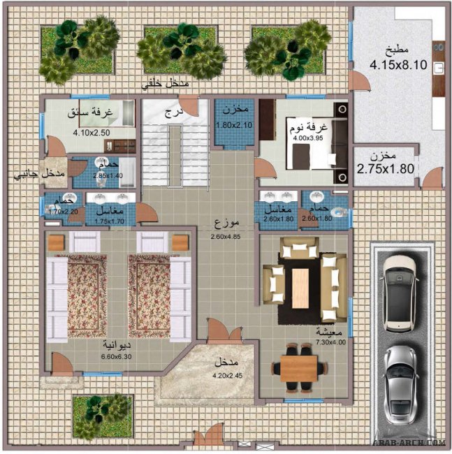 خرائط بيوت الكويت - نموذج H طابقن مدينه جابر الاحمد