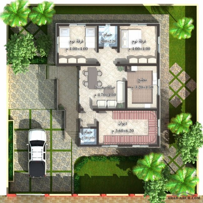 خرائط بيت طابق واحد - مسحه البناء 120 متر مربع