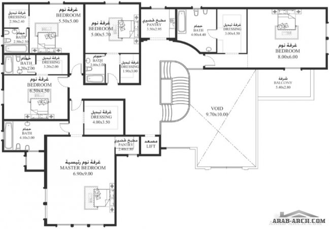 خرائط الفيلا AL-05 من سكن 5 غرف نوم - أبعاد المسكن	36.60م عرضx22.50م عمق