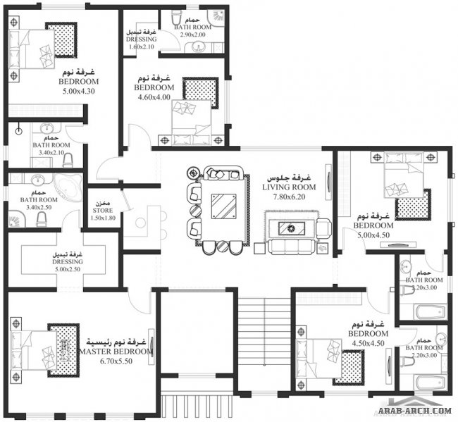 خرائط الفيلا HA-05 - غرف  7 - أبعاد المسكن	20.30م عرضx18.70م عمق