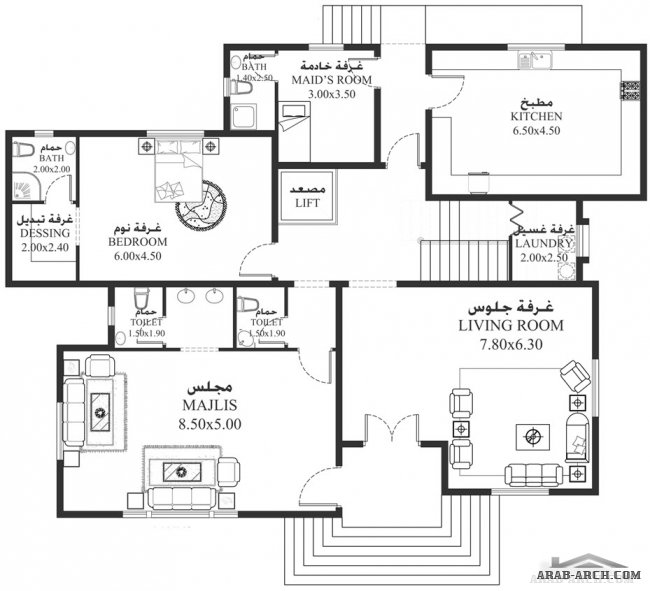 خرائط الفيلا AL-03 -  غرف نوم 6 - بعاد المسكن	20م عرضx14.80م عمق