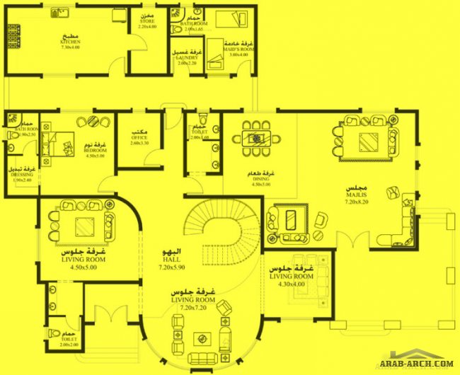 خرائط الفيلا DY-05 - غرف نوم 5 أبعاد المسكن	 25.20 م عرض23 م عمق