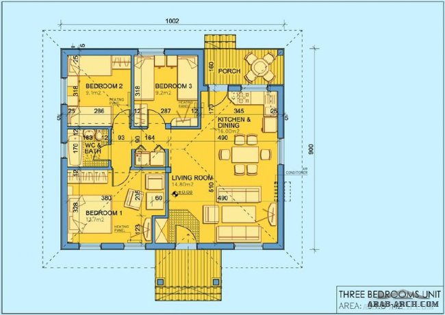 خرائط بيت استراحه طابق واحد 90 متر مربع 