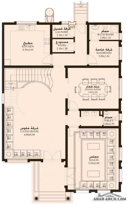 خرائط الفيلا DH-07B - غرف نوم 3 -  11.60م عرض *  17.40م عمق