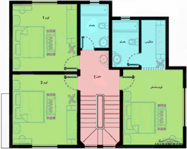 خرائط فيلا مساحة الـبـناء 200 م²  مساحة الارض :   252 م² ( 18x14)م   - 3 غرف نوم -1 ماستر