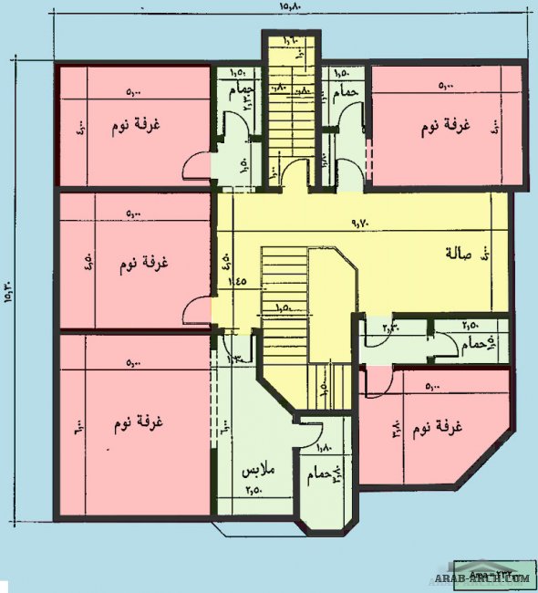 خرائط الفيلا  مساحة  230  متر مربع -5 غرف نوم + 2 ماستر