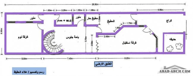 خريطة بيت عراقى واجهه 6 متر و نزول 25 متر طابقين - رسم وتصميم علاء الحفيظ