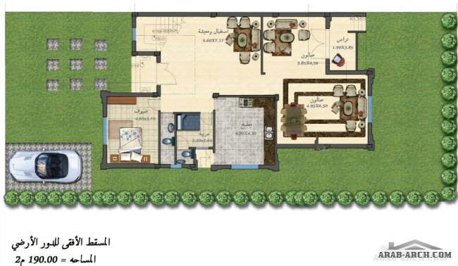 Twin House Model مساحة الدور الارضى  : 190 متر