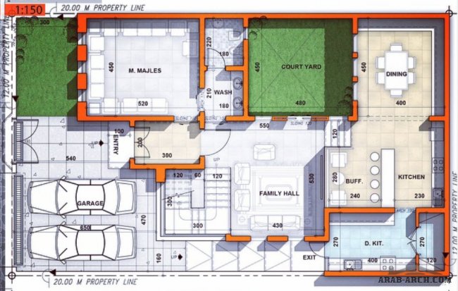 مخطط فيلا سكنية - مساحة الأرض ٢٠٠ م٢ معيشة بالدور الأرضي ، و نوم في الدور الأول  ن تصميم معماري عمار Architect AMMAR