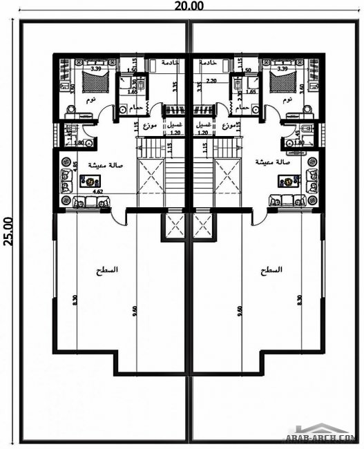 خرائط الفيلا الدوبلكس 20*25  متر -  4 غرف نوم من مشروع منزلك بالمدينه