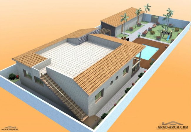تفاصيل لمخطط استراحه طابق واحد - ابعاد الارض 16*40 متر بالمسبح للمهندس Lotfi Abou El Kouroum