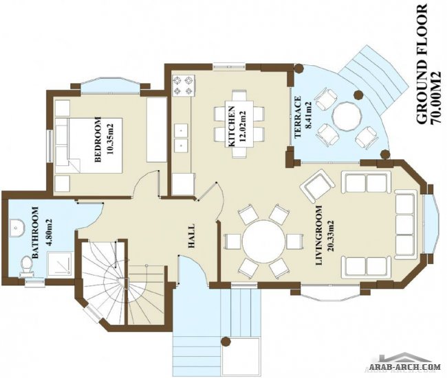 خرائط فيلا تركية صغيرة المساحه - مساحه الطابق 70 متر مربع
