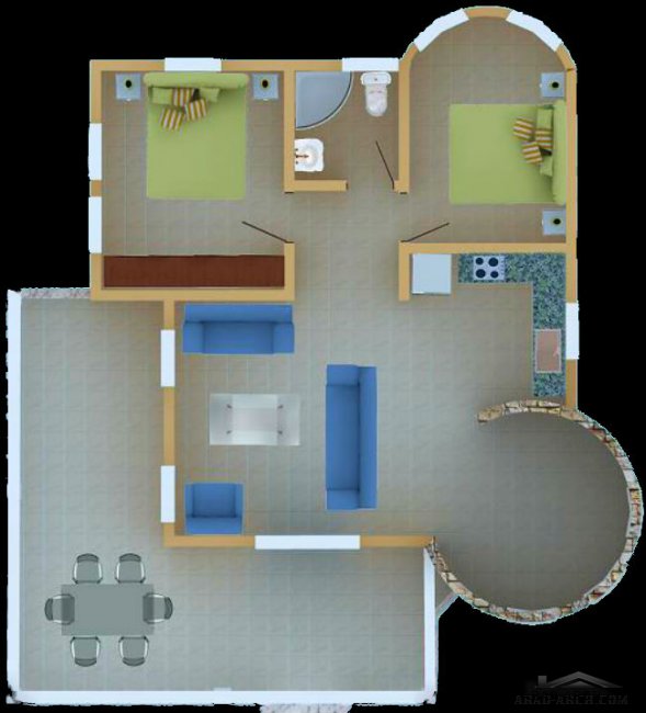 استراحه 90 متر مربع  2 غرفة نوم + المخطط