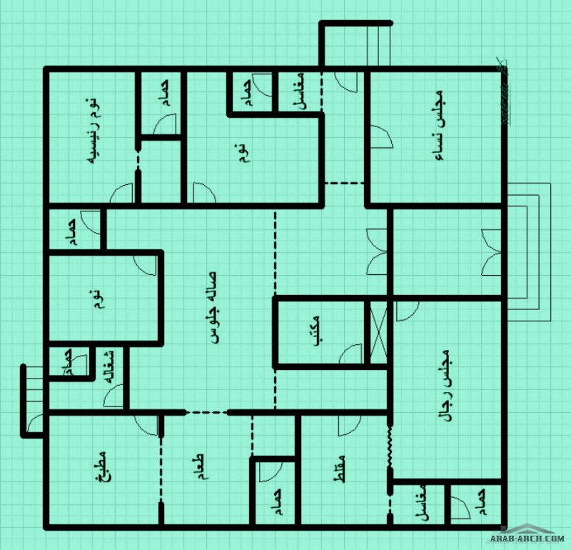 مقترح جديد لفيلا طابق واحد 3 غرف نوم 1 ماستر + غرفة مكتب + 2 مجلس + ملقط
