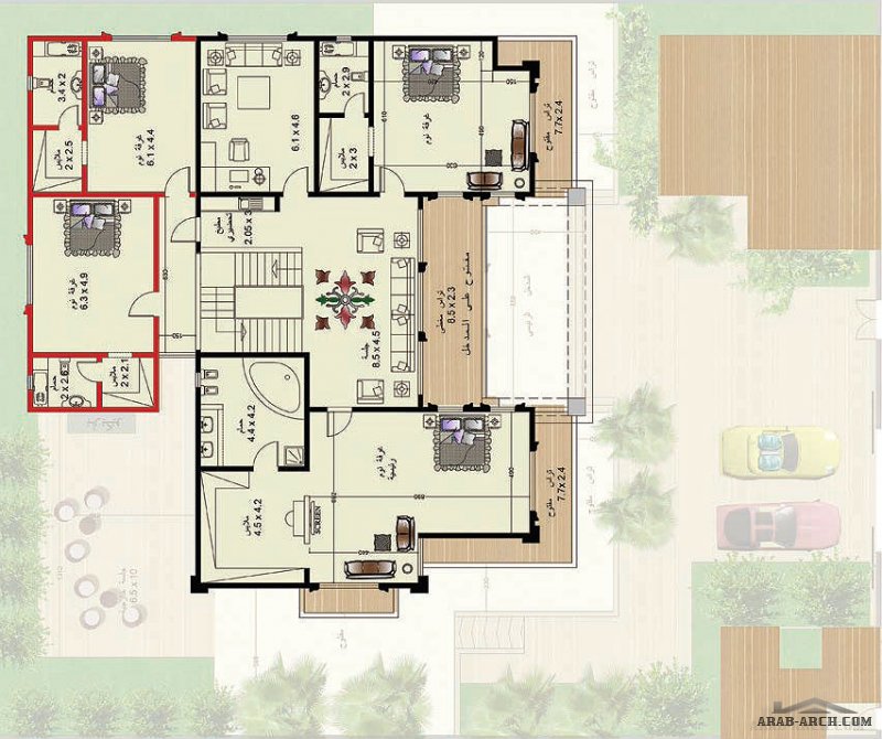 مخطط الفيلا رقم التصميم P3 من مبادرة بيتى 858 متر مربع