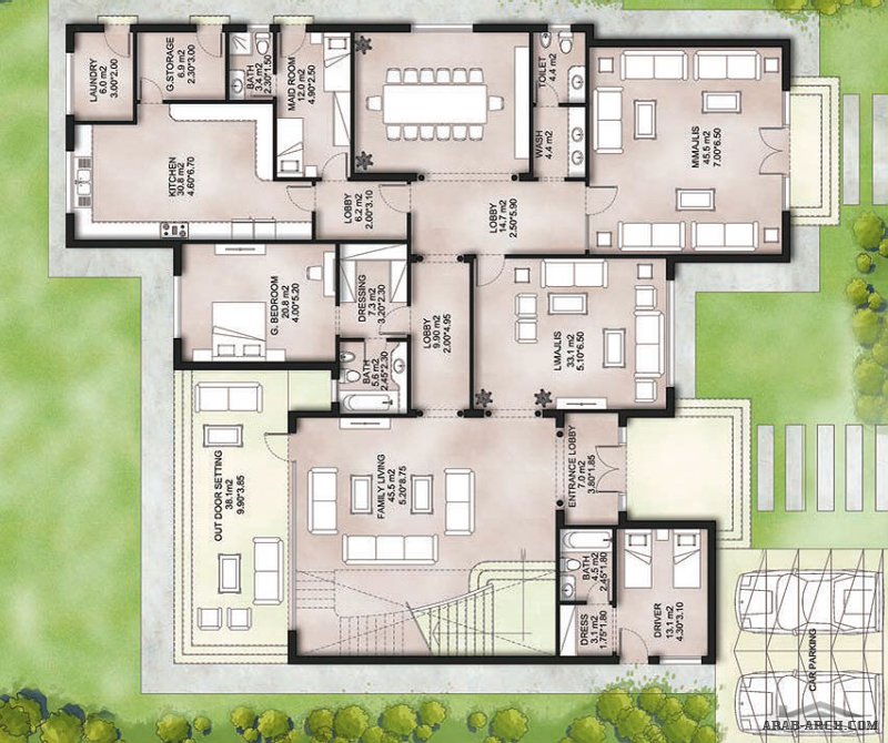 مخطط الفيلا رقم التصميم F4 من مبادرة بيتى690 متر مربع 5 غرف نوم