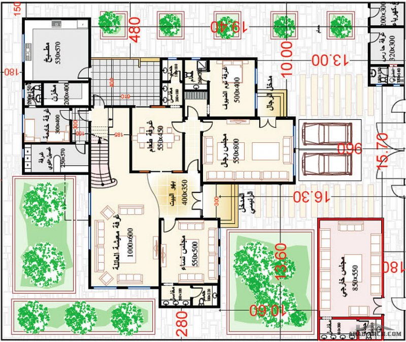 مخطط الفيلا رقم التصميم H2 من مبادرة بيتى 638 متر مربع 5 غرف نوم