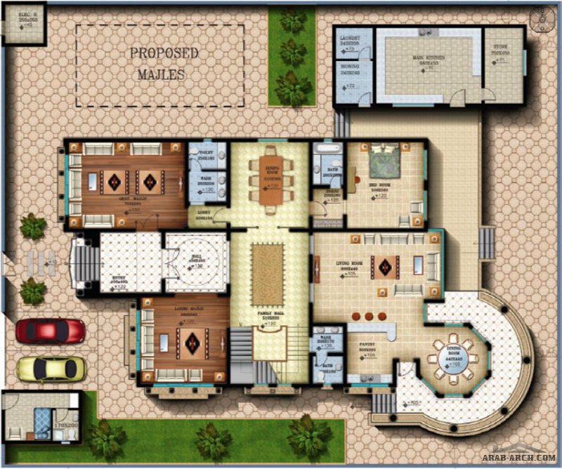 مخطط الفيلا رقم التصميم I2 من مبادرة بيتى 900 متر مربع 6 غرف نوم