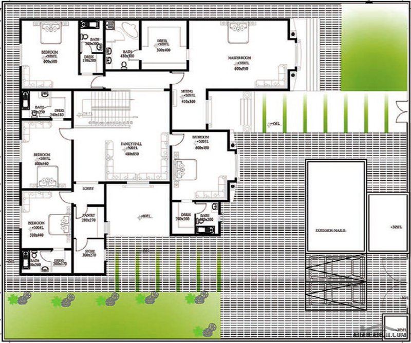 مخطط الفيلا رقم التصميم B4 من مبادرة بيتى 935 متر مربع 6 غرف نوم