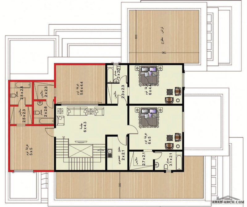 مخطط الفيلا رقم التصميم P5 من مبادرة بيتى 971 متر مربع 7 غرف نوم