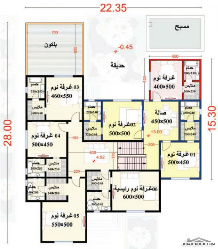 مخطط الفيلا رقم التصميم H1 من مبادرة بيتى 784 متر مربع 7 غرف نوم