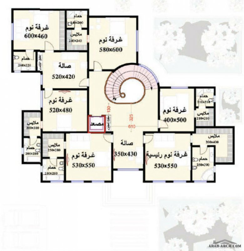 مخطط الفيلا رقم التصميم H4 من مبادرة بيتى 745 متر مربع 7 غرف نوم