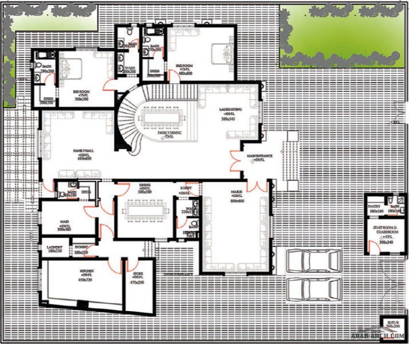 مخطط الفيلا رقم التصميم B5 من مبادرة بيتى 1020 متر مربع 7 غرف نوم
